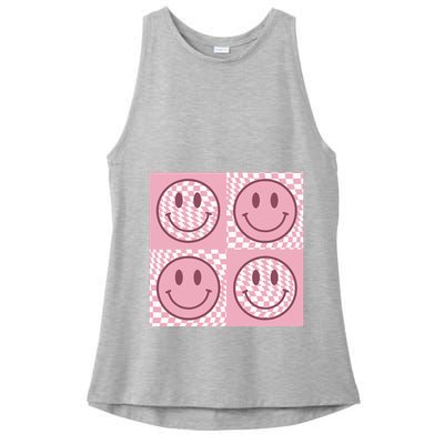 Funny Face Checkered Pattern Smile Face Meme Trendy Ladies PosiCharge Tri-Blend Wicking Tank