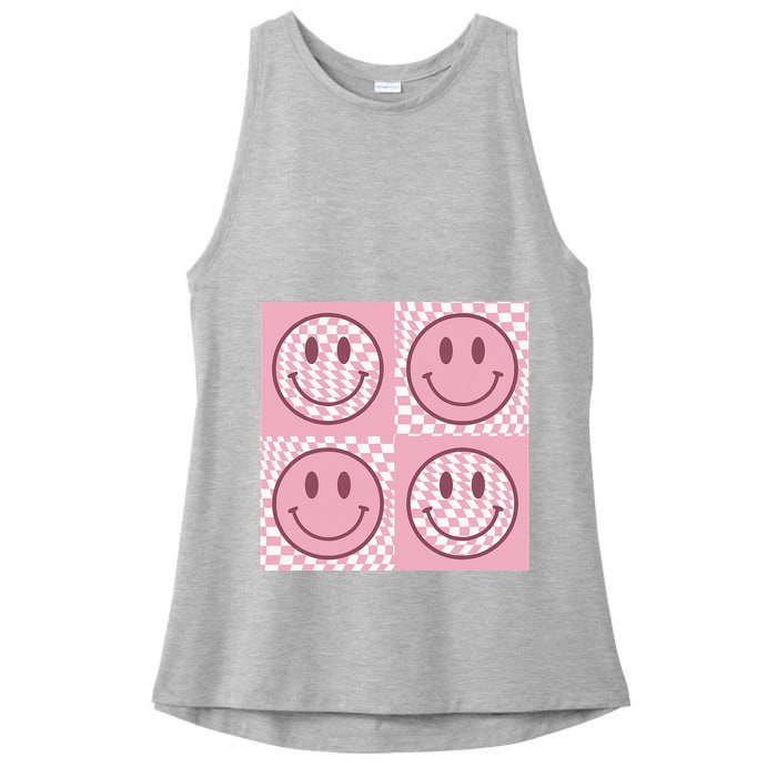 Funny Face Checkered Pattern Smile Face Meme Trendy Ladies PosiCharge Tri-Blend Wicking Tank
