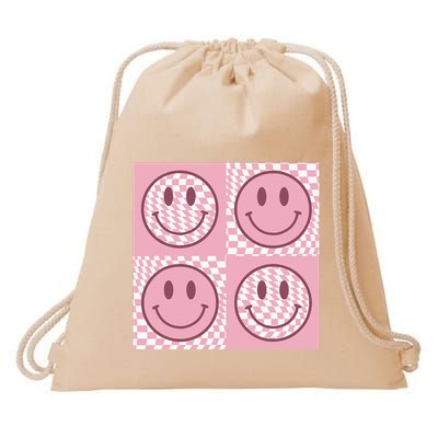 Funny Face Checkered Pattern Smile Face Meme Trendy Drawstring Bag