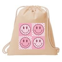 Funny Face Checkered Pattern Smile Face Meme Trendy Drawstring Bag