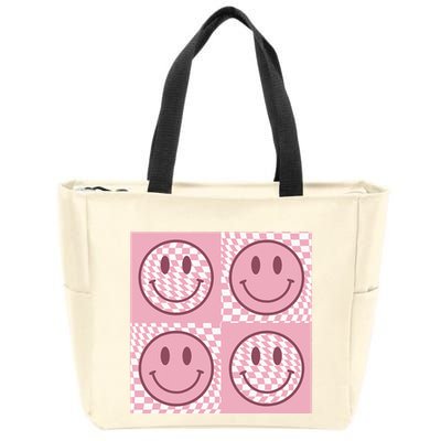 Funny Face Checkered Pattern Smile Face Meme Trendy Zip Tote Bag