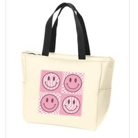 Funny Face Checkered Pattern Smile Face Meme Trendy Zip Tote Bag