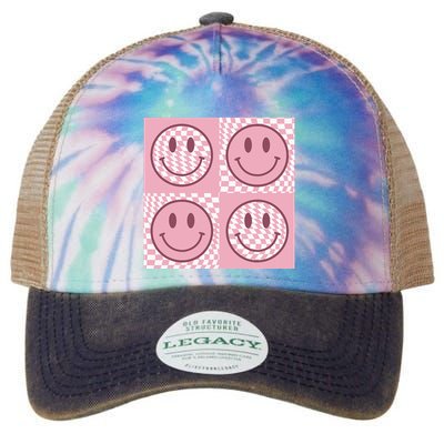 Funny Face Checkered Pattern Smile Face Meme Trendy Legacy Tie Dye Trucker Hat