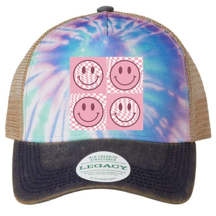 Funny Face Checkered Pattern Smile Face Meme Trendy Legacy Tie Dye Trucker Hat