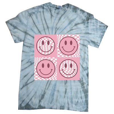 Funny Face Checkered Pattern Smile Face Meme Trendy Tie-Dye T-Shirt