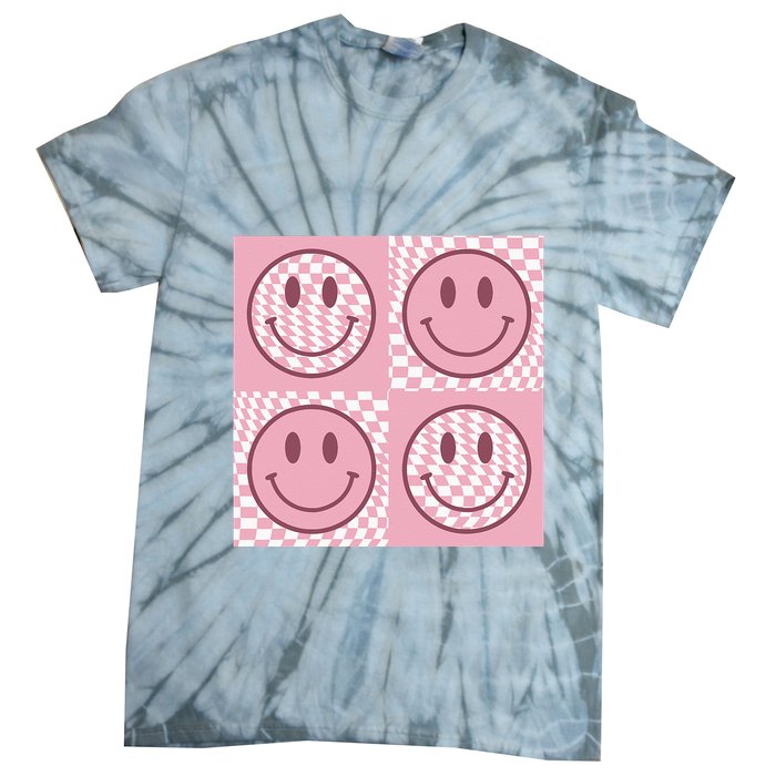 Funny Face Checkered Pattern Smile Face Meme Trendy Tie-Dye T-Shirt