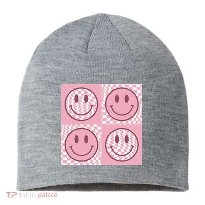 Funny Face Checkered Pattern Smile Face Meme Trendy Sustainable Beanie