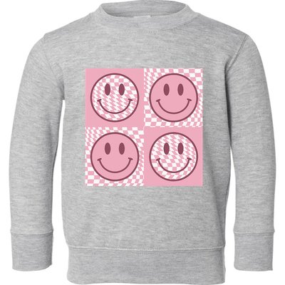 Funny Face Checkered Pattern Smile Face Meme Trendy Toddler Sweatshirt