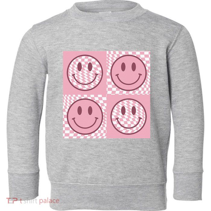 Funny Face Checkered Pattern Smile Face Meme Trendy Toddler Sweatshirt