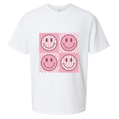 Funny Face Checkered Pattern Smile Face Meme Trendy Sueded Cloud Jersey T-Shirt
