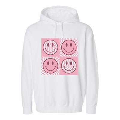 Funny Face Checkered Pattern Smile Face Meme Trendy Garment-Dyed Fleece Hoodie