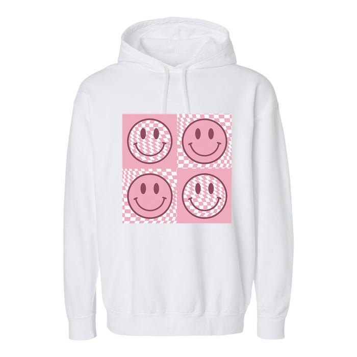 Funny Face Checkered Pattern Smile Face Meme Trendy Garment-Dyed Fleece Hoodie