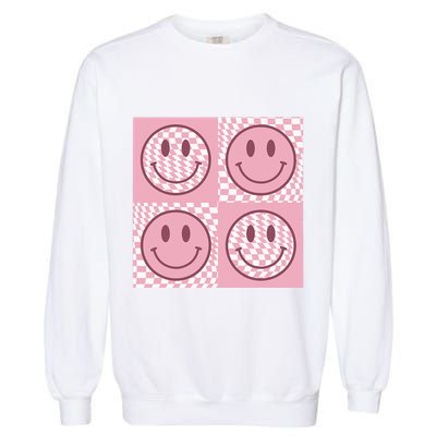 Funny Face Checkered Pattern Smile Face Meme Trendy Garment-Dyed Sweatshirt