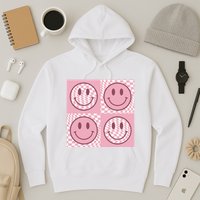 Funny Face Checkered Pattern Smile Face Meme Trendy Hoodie