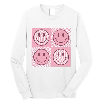 Funny Face Checkered Pattern Smile Face Meme Trendy Long Sleeve Shirt