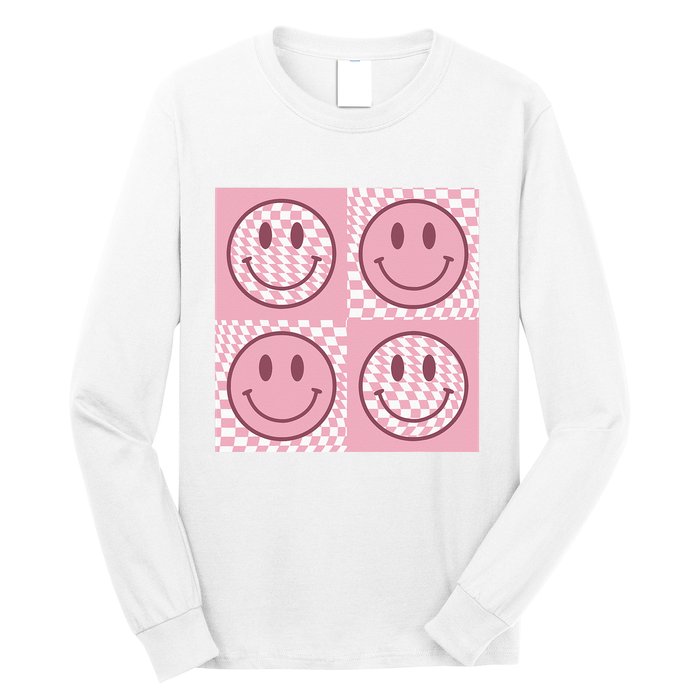 Funny Face Checkered Pattern Smile Face Meme Trendy Long Sleeve Shirt