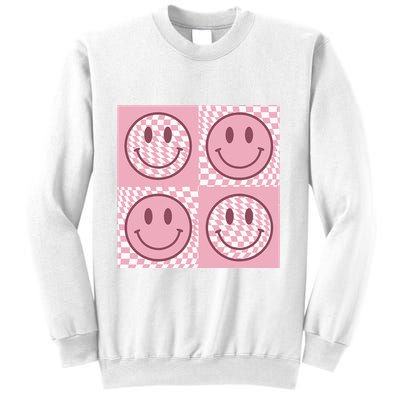 Funny Face Checkered Pattern Smile Face Meme Trendy Sweatshirt
