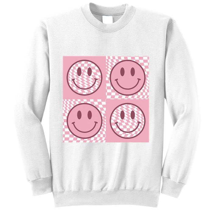 Funny Face Checkered Pattern Smile Face Meme Trendy Sweatshirt