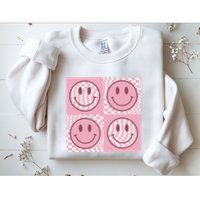 Funny Face Checkered Pattern Smile Face Meme Trendy Sweatshirt
