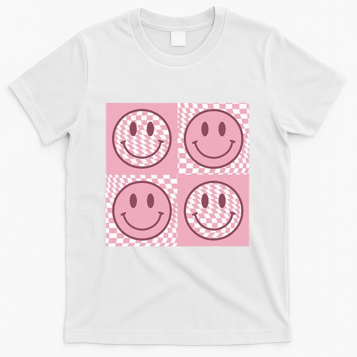 Funny Face Checkered Pattern Smile Face Meme Trendy T-Shirt