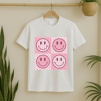 Funny Face Checkered Pattern Smile Face Meme Trendy T-Shirt