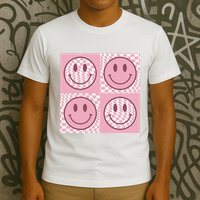 Funny Face Checkered Pattern Smile Face Meme Trendy T-Shirt
