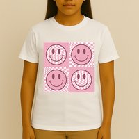 Funny Face Checkered Pattern Smile Face Meme Trendy T-Shirt