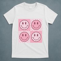 Funny Face Checkered Pattern Smile Face Meme Trendy T-Shirt