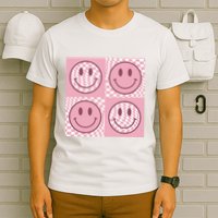 Funny Face Checkered Pattern Smile Face Meme Trendy T-Shirt