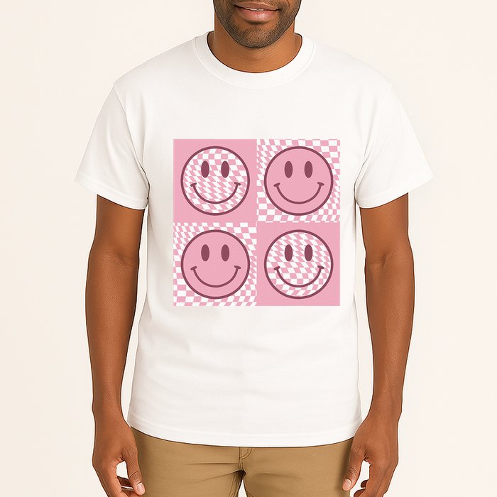 Funny Face Checkered Pattern Smile Face Meme Trendy Tall T-Shirt