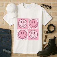 Funny Face Checkered Pattern Smile Face Meme Trendy Tall T-Shirt