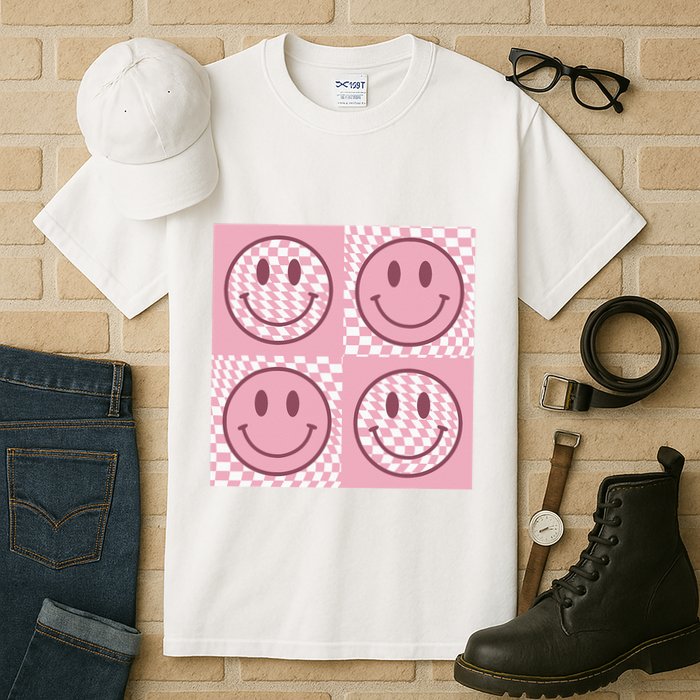 Funny Face Checkered Pattern Smile Face Meme Trendy Tall T-Shirt