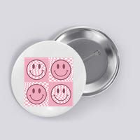 Funny Face Checkered Pattern Smile Face Meme Trendy Button