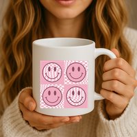 Funny Face Checkered Pattern Smile Face Meme Trendy Mug