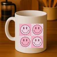 Funny Face Checkered Pattern Smile Face Meme Trendy Mug