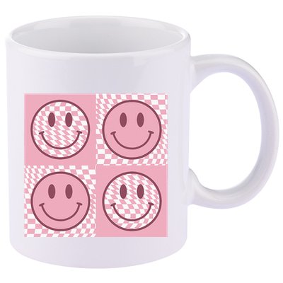 Funny Face Checkered Pattern Smile Face Meme Trendy 11oz C Handle Ceramic Mug