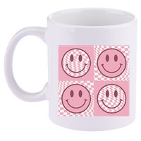 Funny Face Checkered Pattern Smile Face Meme Trendy 11oz C Handle Ceramic Mug