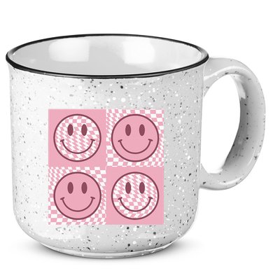Funny Face Checkered Pattern Smile Face Meme Trendy 15oz Campfire Ceramic Mug