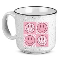 Funny Face Checkered Pattern Smile Face Meme Trendy 15oz Campfire Ceramic Mug