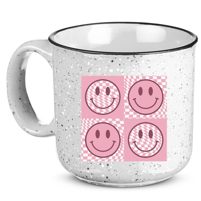 Funny Face Checkered Pattern Smile Face Meme Trendy 15oz Campfire Ceramic Mug