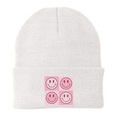 Funny Face Checkered Pattern Smile Face Meme Trendy Beanie