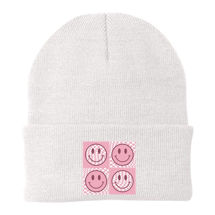 Funny Face Checkered Pattern Smile Face Meme Trendy Beanie