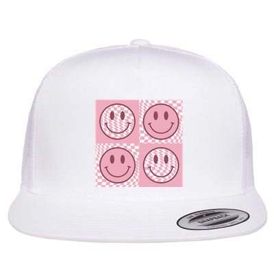 Funny Face Checkered Pattern Smile Face Meme Trendy Flatbill Hat