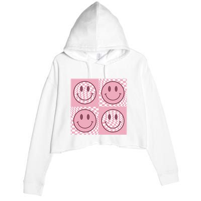 Funny Face Checkered Pattern Smile Face Meme Trendy Crop Fleece Hoodie