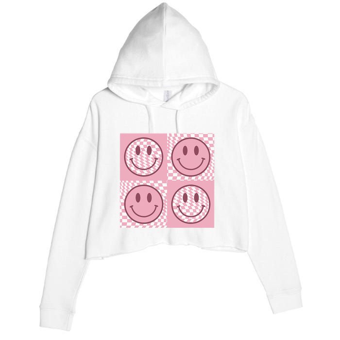 Funny Face Checkered Pattern Smile Face Meme Trendy Crop Fleece Hoodie