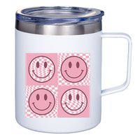 Funny Face Checkered Pattern Smile Face Meme Trendy 12oz Stainless Steel Coffee Mug