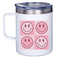 Funny Face Checkered Pattern Smile Face Meme Trendy 12oz Stainless Steel Coffee Mug
