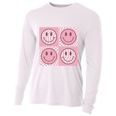 Funny Face Checkered Pattern Smile Face Meme Trendy Cooling Performance Long Sleeve Crew