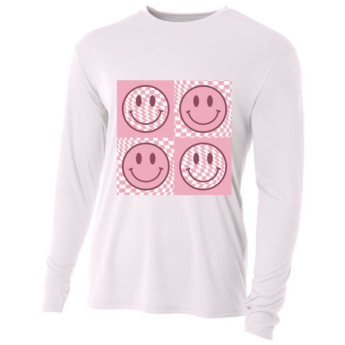 Funny Face Checkered Pattern Smile Face Meme Trendy Cooling Performance Long Sleeve Crew