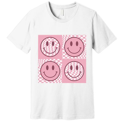 Funny Face Checkered Pattern Smile Face Meme Trendy Premium T-Shirt